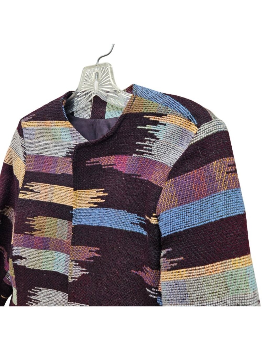 Vintage Art to Wear Woven Wool Jacket Abstract Ikat Stripe Boxy Lined Small - Picture 11 of 13